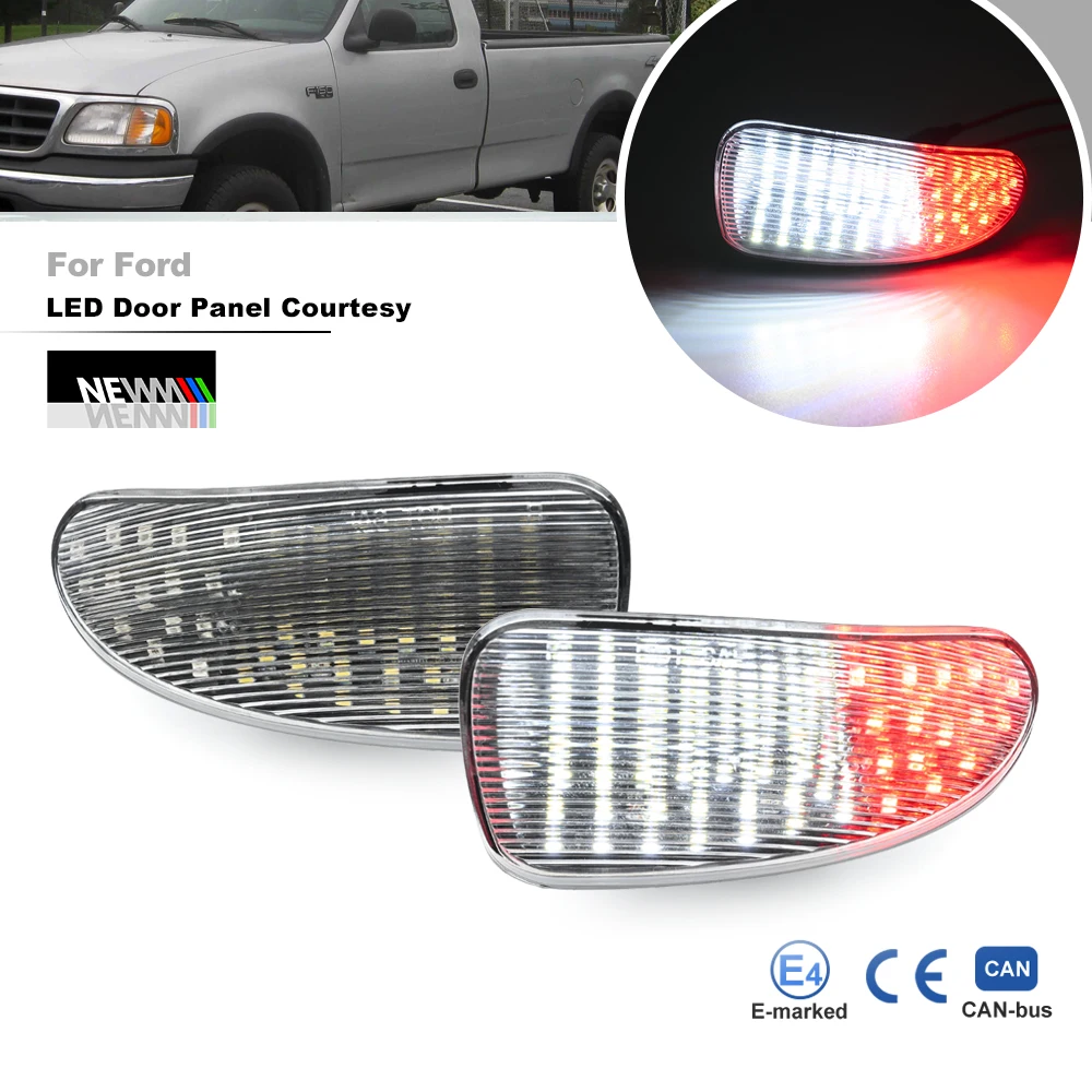 2x White/Red Led Side Door Panel Courtesy Waring Lights For Ford F-150 SVT Lighting F-250 Light Duty Auto Welcome Step Lamps