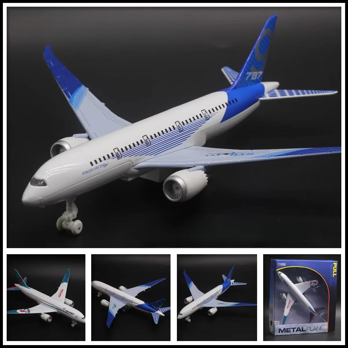 Boeing 787 alloy aircraft model 24cm large aircraft all alloy aircraft model lights children's hobby gifts collectibles