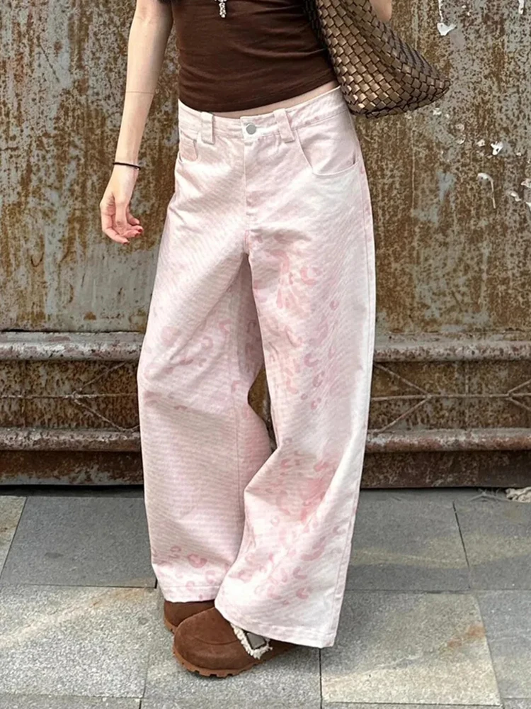 

Jmprs Vintage Print Y2K Pink Pant Women Streetwear Loose High Waist Retro Trousers American Casual Harajuku Hip Hop Bf Pants New