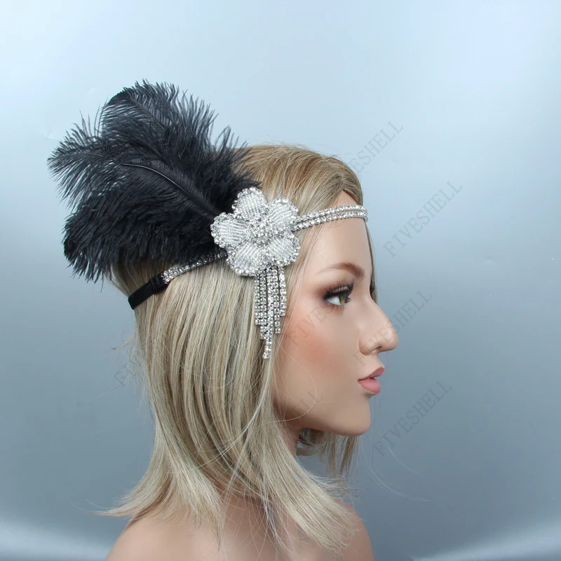 Haar Accessoires Voor Vrouwen 1920S Cosplay Hoofddeksels Rhinestone Sequin Vintage Party Hoofddeksel Kralen Flapper Haar Veer Hoofdband