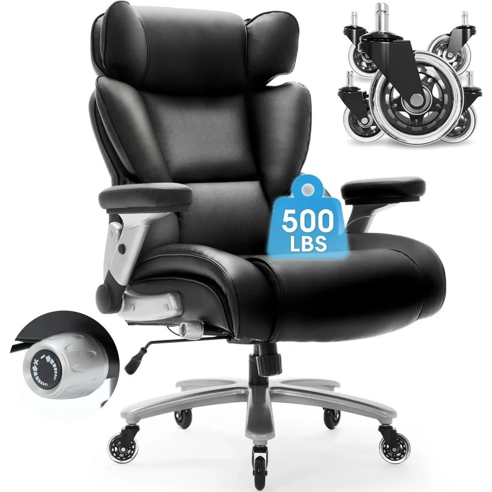 

Big and Tall Office Chair 500lbs with Adjustable Lumbar Support, Executive Office Chairs with Flip-up Armrest and Wider Seat, Er