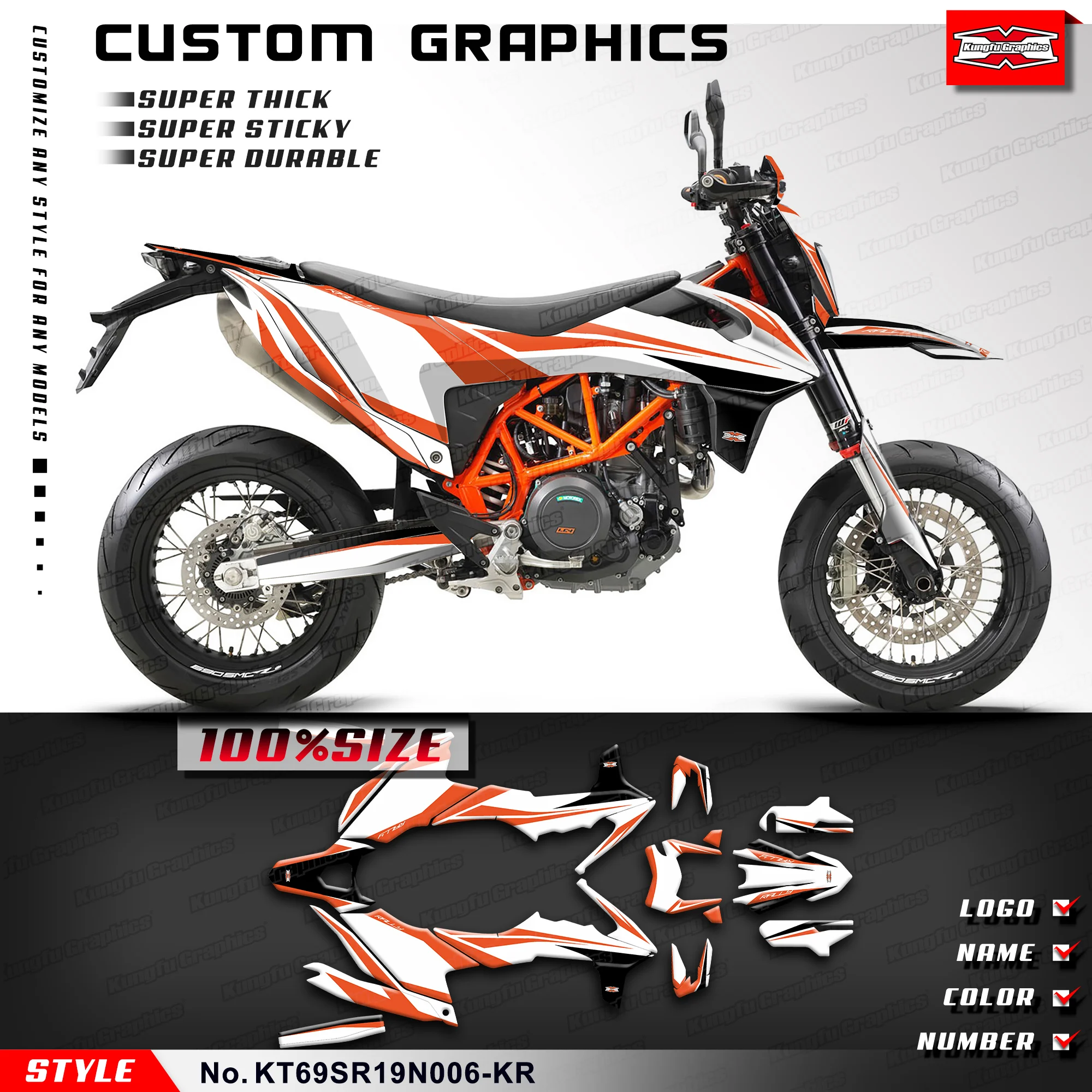 

KUNGFU GRAPHICS Racing Stickers Kit Wrap for KTM 690 SMC R 690 Enduro R 2019 2020 2021 2022 2023 2024, Accessory