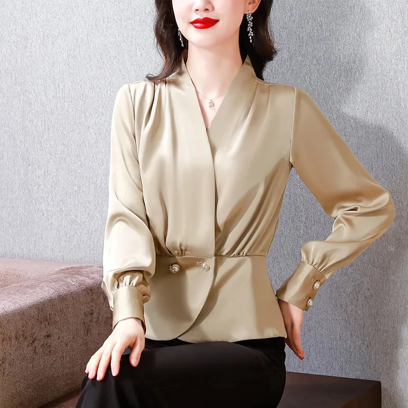 Spring Summer Short Cardigan Shirt Women 2024 New Loose V-Neck Pure Colour Shirt Fashion Single Buckle Blouse Elegant Top Female