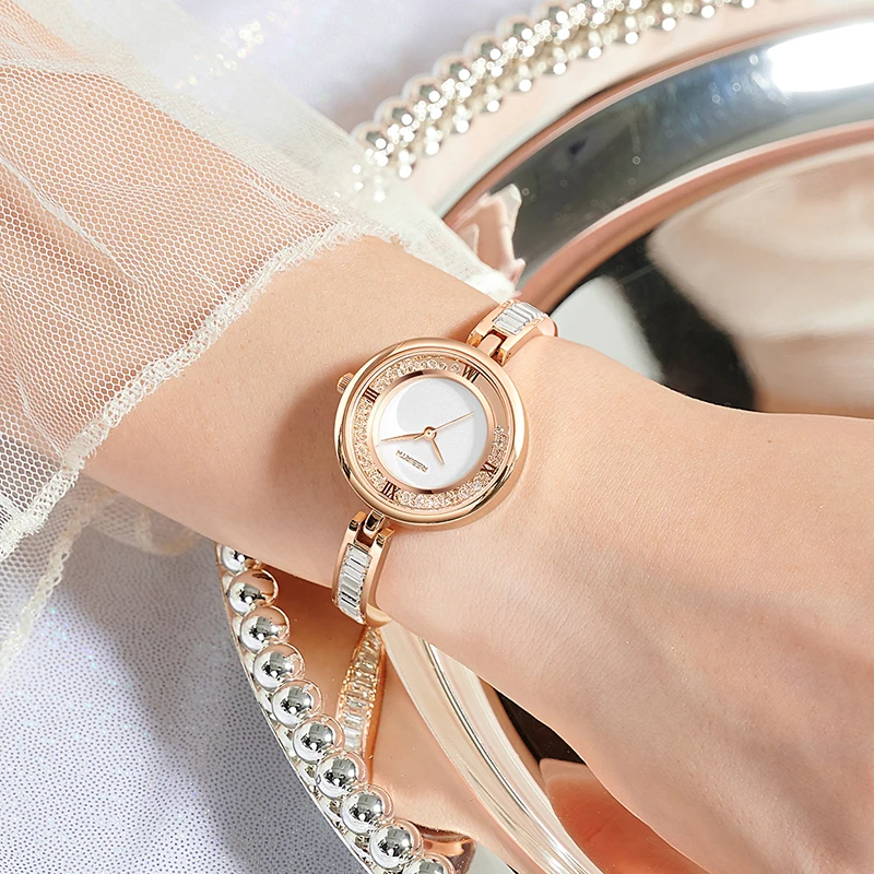 ساعات يد نسائية من الذهب الوردي ، كوارتز ، فولاذ كامل ، ساعة نسائية ، سوار ، علامة تجارية مشهورة ، فاخرة ، سيدات