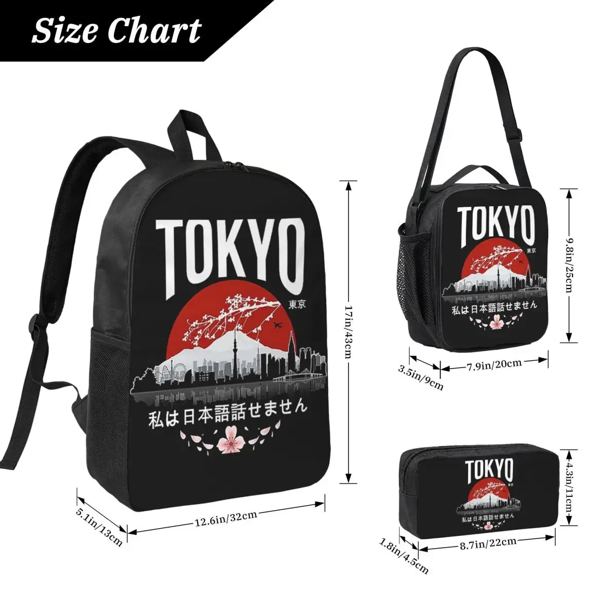 Tokyo - I Don't Speak Japanese White Version Backpack BookBag School Bag Shoulder Bags 3ps Insulated Lunch Bag Pencil Case