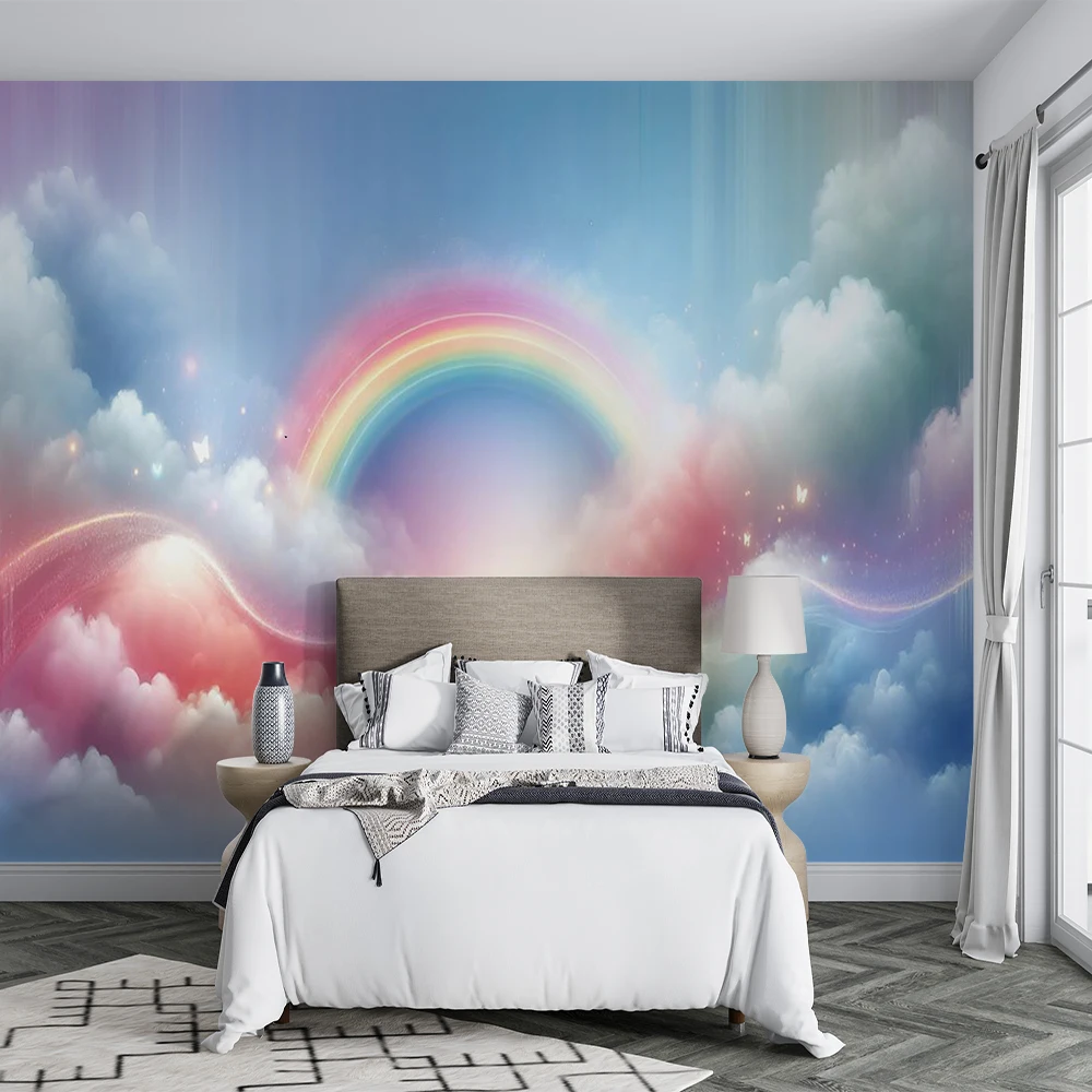 Milofi customizes high-end rainbow cloud sea wallpaper for study, living room, and home decoration
