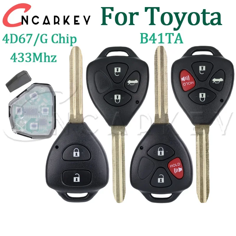 

Автомобильный дистанционный ключ B41TA для Toyota Fortuner Hilux Innova Corolla Yaris, 2/3/4 кнопки, 433 МГц, 4D 67 G, чип 89070-52E61, брелок управления