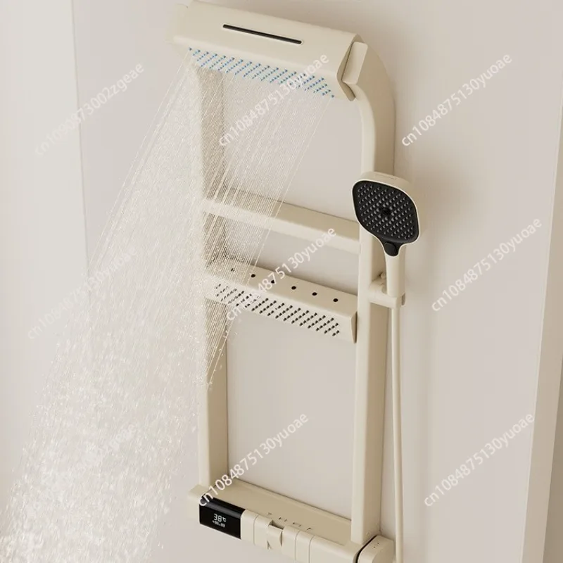 

Многофункциональная латунная полка для хранения, цифровой дисплей с постоянной температурой, насадка для душа с наддувом, домашний душевой набор для ванной комнаты