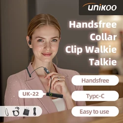 UNIKOO UK22 Super Mini Walkie Talkies Two Way Radio Portable FM Handsfree Collar Clip Transceiver with Earphone for Camping Cafe