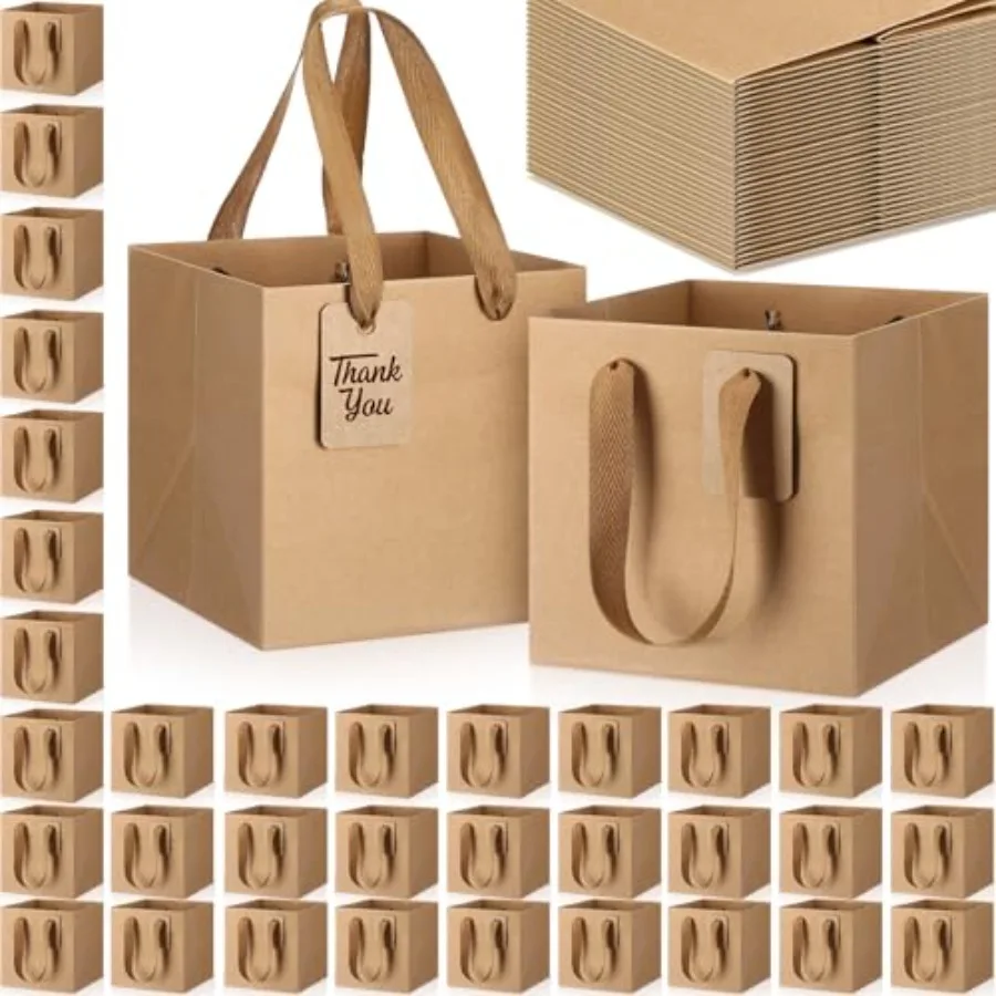 

100 Pcs Mi Paper Gift ags wit andle 6 x 6 x 6'' Square Small Favor ag wit DIY Tank You Tag for Cristmas irtday Wedding ridal So