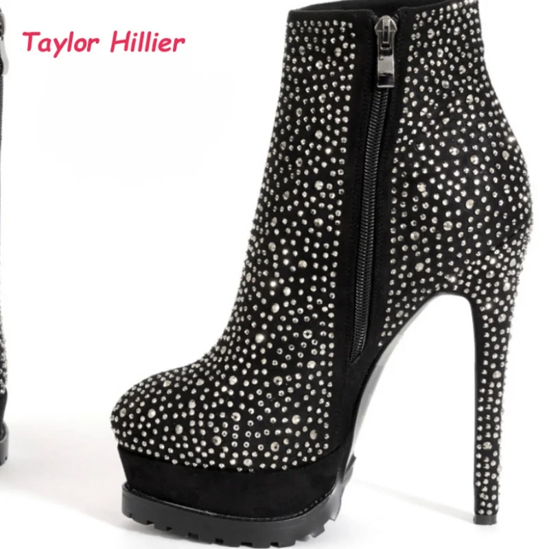 Round Toe Platform Ankle Boots Women Super Stiletto Heels Ladies Side Zipper Party Fashion Stylish Short Boots Daily Dress Shoes