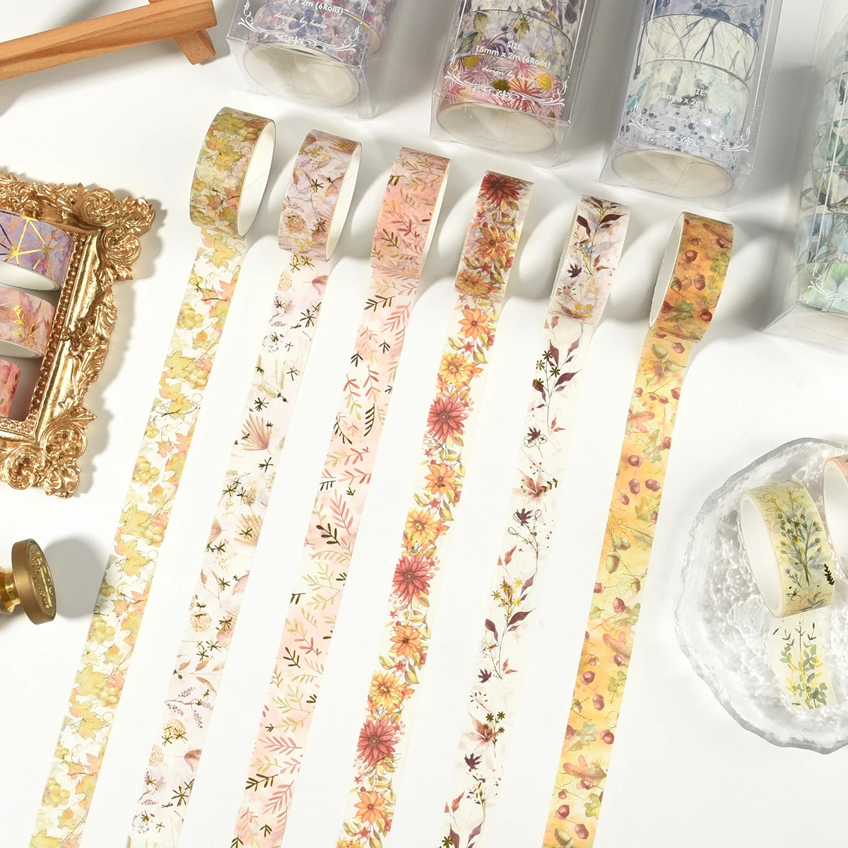 6rolls/Box Gold Foil Washi Tape Adhesive Paper Tape For Creative Journaling Scrapbooking Supplies Masking Tape Decorative Tape image 6