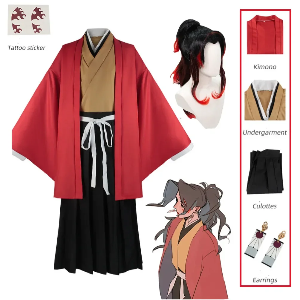 Tsugikuni Cosplay Yoriichi Costume Wig Anime Cosplay Kimono Comic Event Halloween Party Japanese Warrior Cosplay Costume for Men