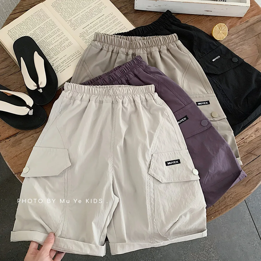 

Children's summer five quarter pants baby Korean work pants children's clothing boys and girls loose middle pants