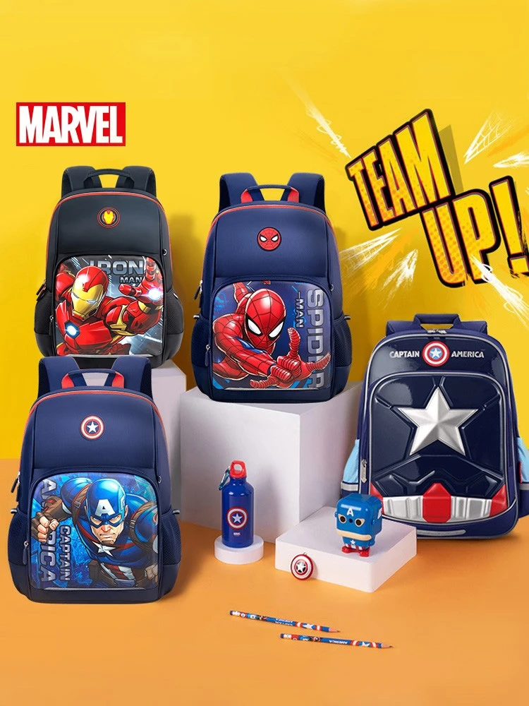 Disney New School Bag For Boys Iron Spider Man Captain America Primary Student Shoulder Orthopedic Backpack Grade 1-6 Mochila