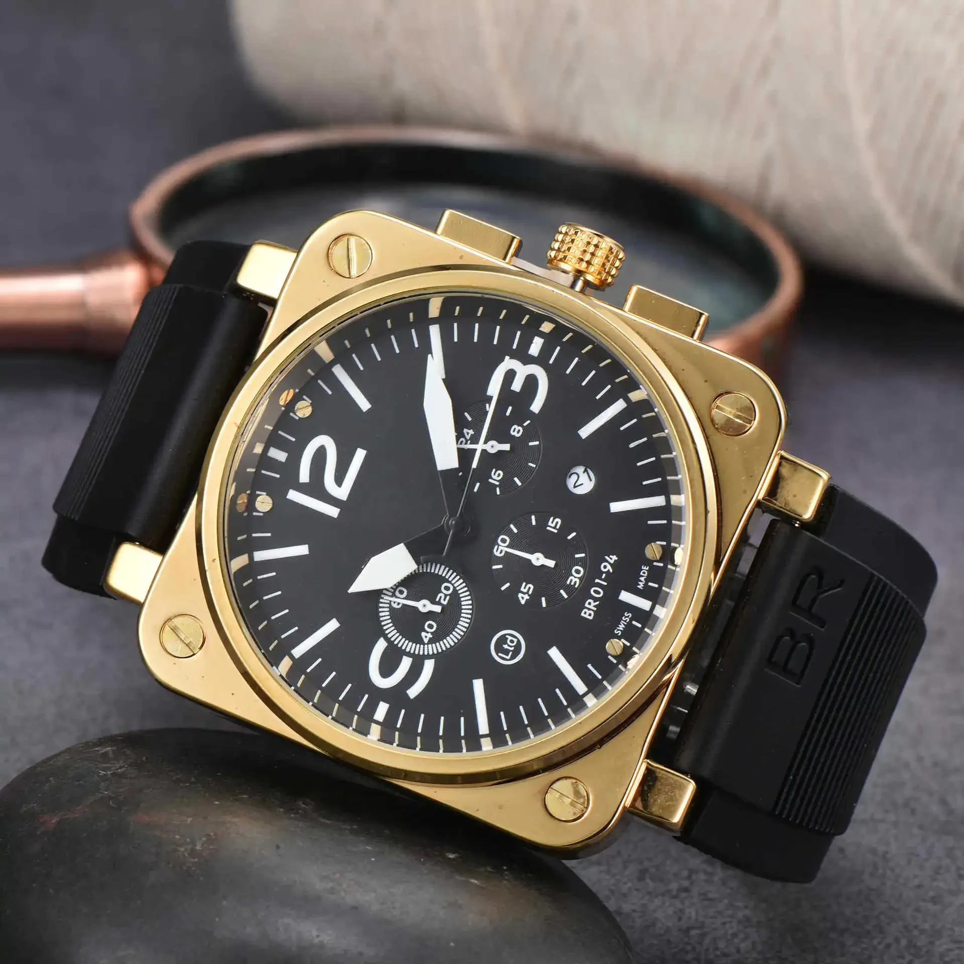 High-End BR Original Brand Watches For Mens High Quality Square Automatic Mechanical Watch Business Sports AAA Male Clock