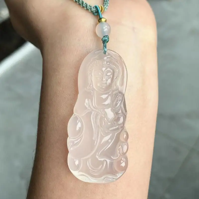 

Ожерелье из натурального Мьянманского жадеита Гуаньинь для мужчин и женщин, ювелирные изделия, натуральное высокое ледяное ожерелье с подвеской из бирманского нефрита Гуаньинь