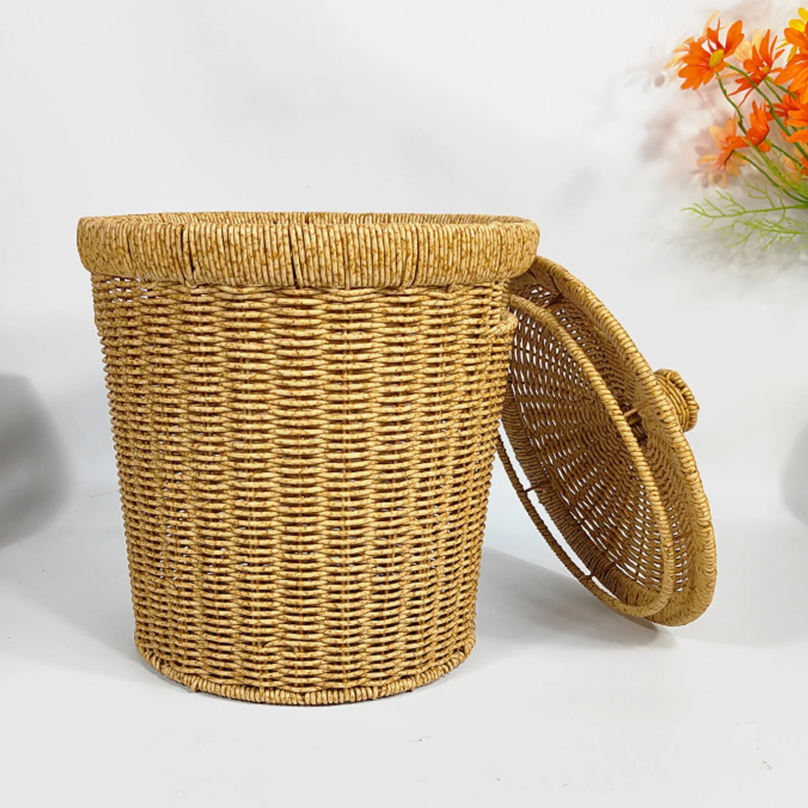 

Wicker Storage Basket With Wire Reinforcement For Home And Guest Room Trash Can