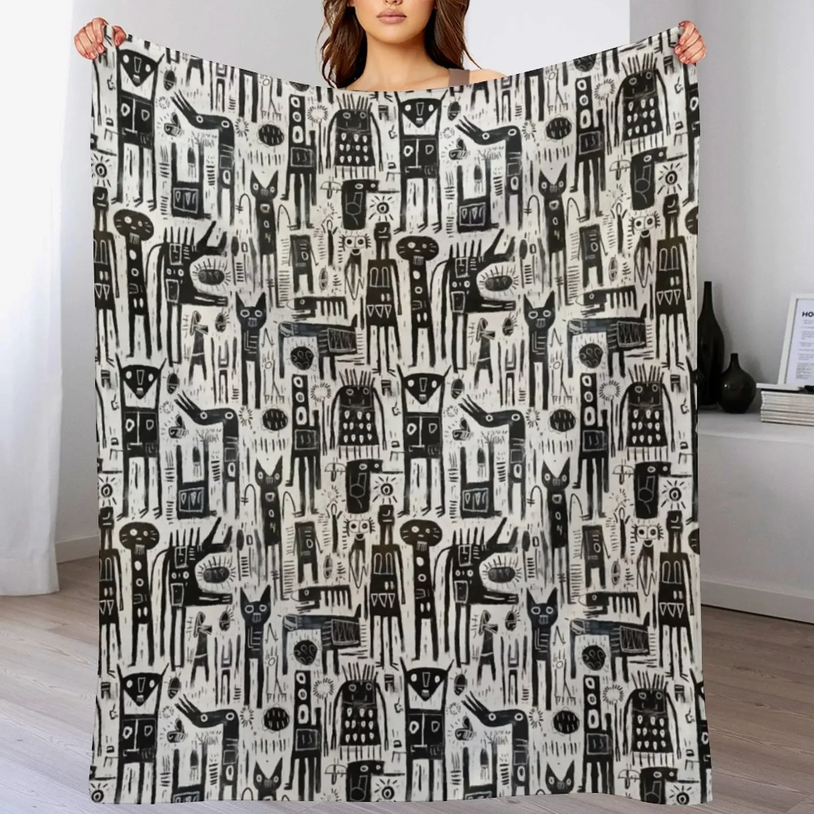 

Bright Art Brut Pattern Black & White Throw Blanket All Weather Soft Throw Blanket for Sofa