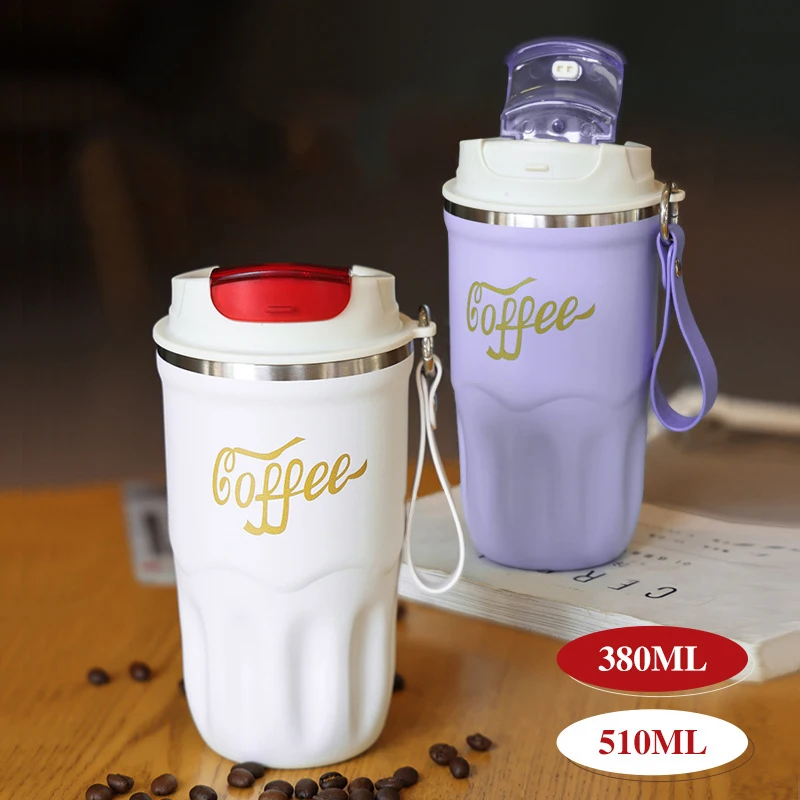 

380/510ml Double Layer 316 Stainless Steel Coffee Mug Car Insulation Cup With Portable Rope Vacuum Flask Travel Drinking Tumbler