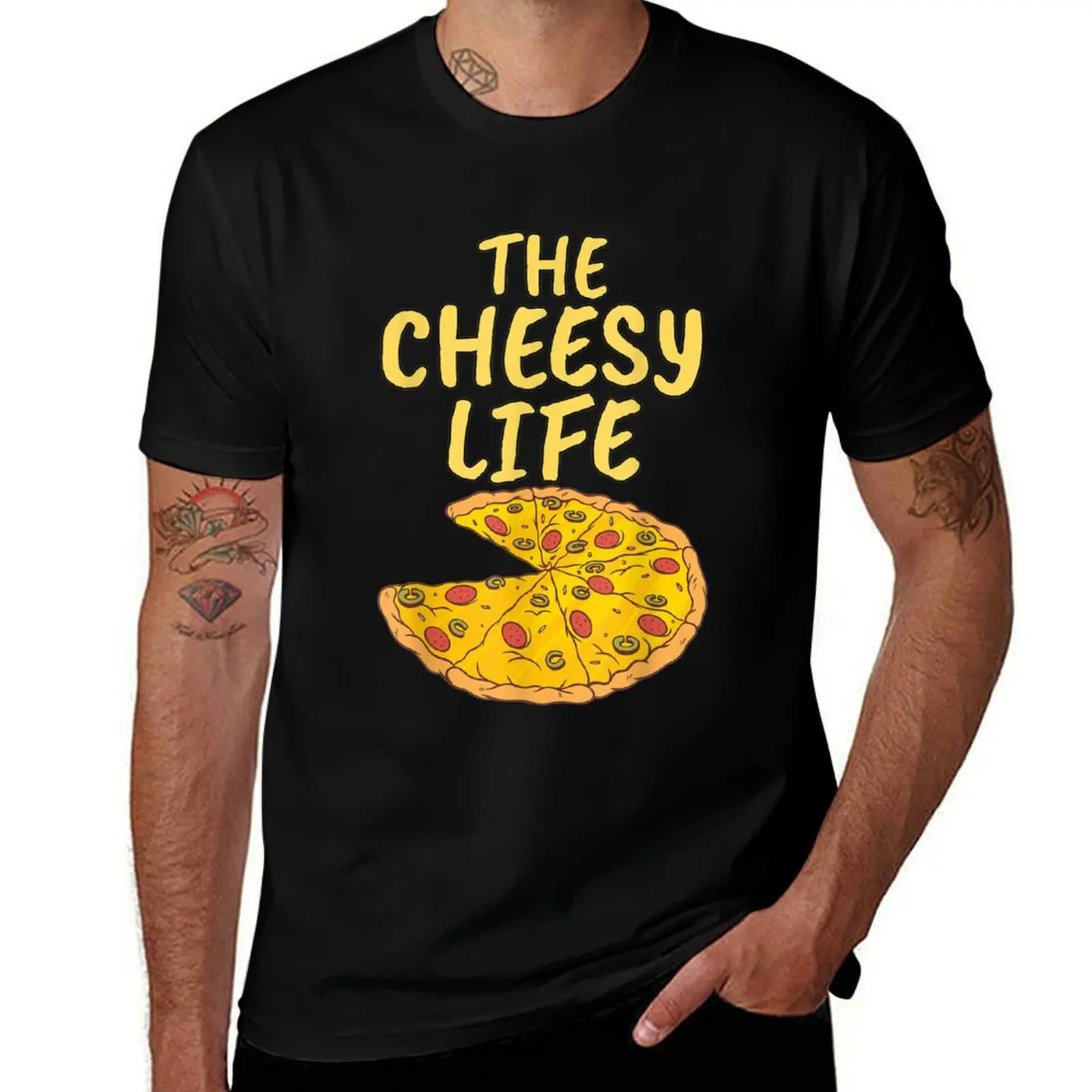 

The Cheesy Life Pizza Clothes Pizza T-Shirt Luxury man clothes summer tops heavyweights mens graphic t-shirts