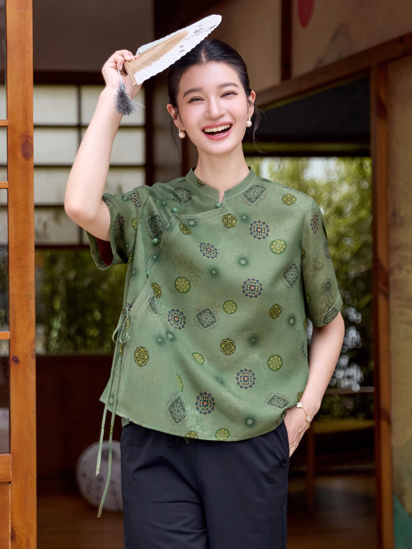 

Feitang Red Cloud Silk Floral Rouche Women's irt New Chinese Retro Side Buttoned Slimming Tang Costume Top Quali Silk