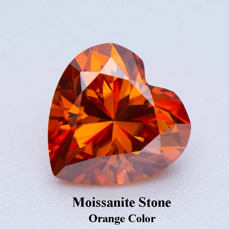 

Moissanite Stone Heart Cut Orange Color Lab Grown Gemstone DIY Ring Earrings Main Materials with GRA Certificate