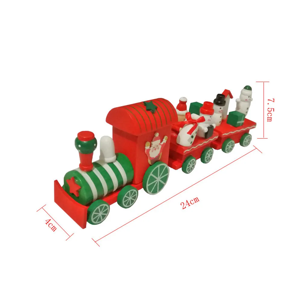Christmas Wooden Colorful Three-Section Train Ornament Mini Desktop Decoration Christmas Train for Kids Home Office Kindergarten