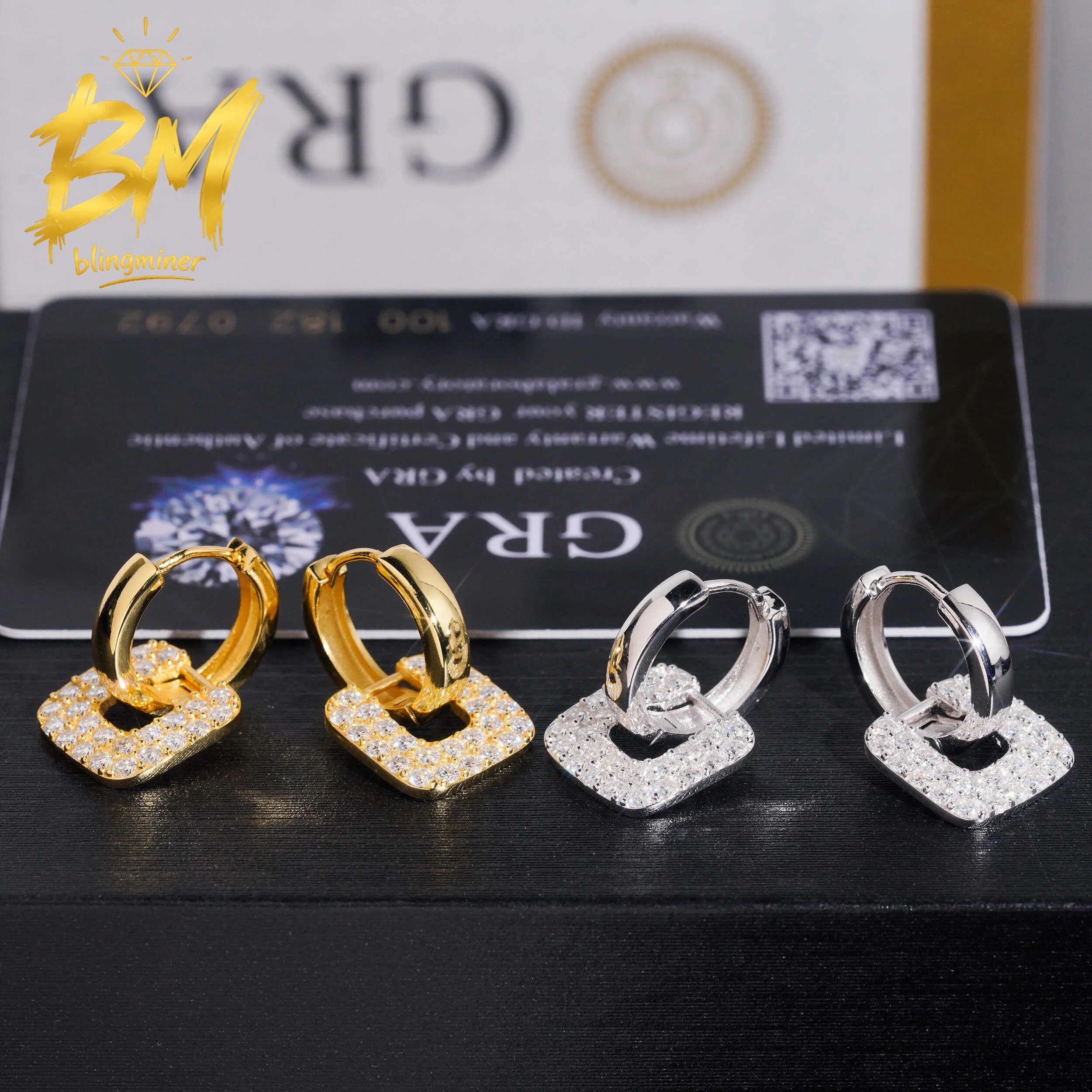 Blingminer Iced Out S925 Silver VVS Moissanite Earrings For Women Ear Studs Jewelry Pass Diamonds Tester GRA Free Shipping