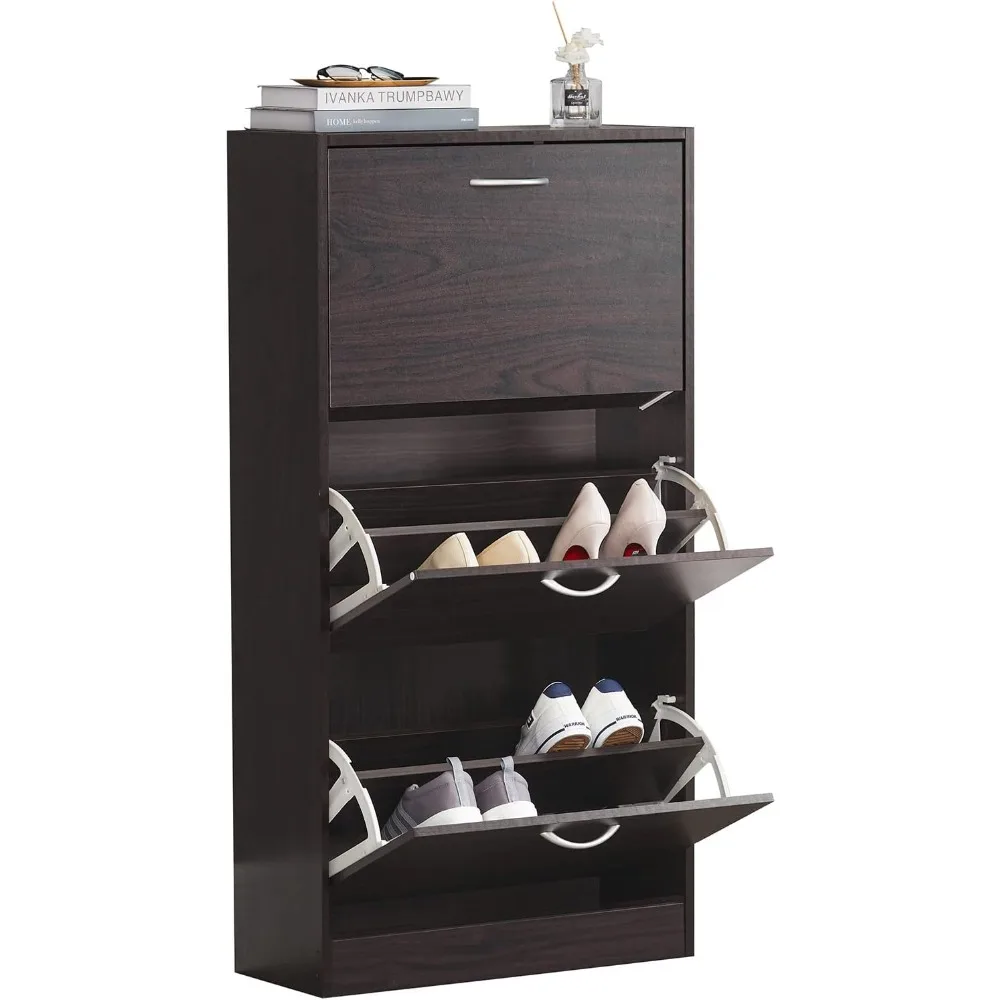 

Shoe Cabinet for Entryway, Tall Freestanding Shoe Rack with 3 Flip-Drawers, Hidden Storage Shoe Organiazer Entrance Hallyway