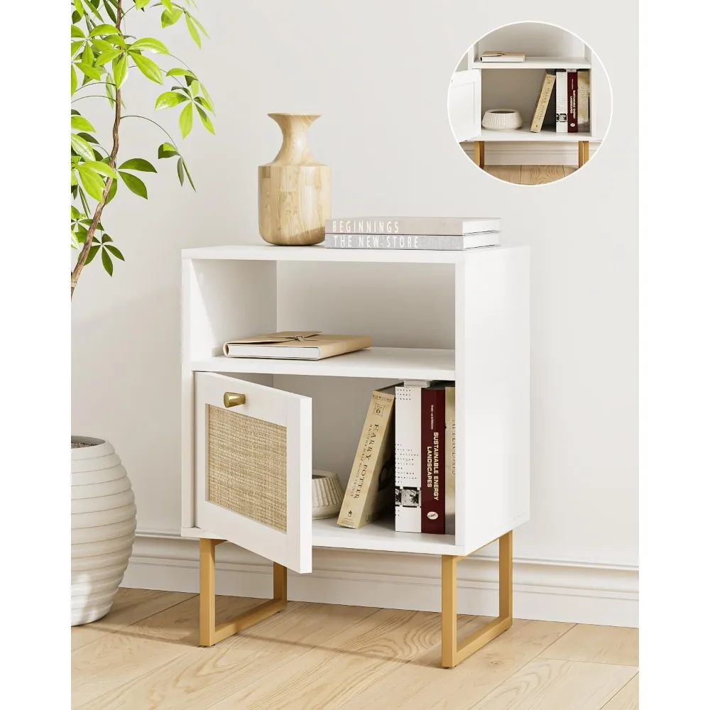 Night Stand Wood Farmhouse Bedside Table with Storage, End Side Accent Table for Bedroom,Living Room,White