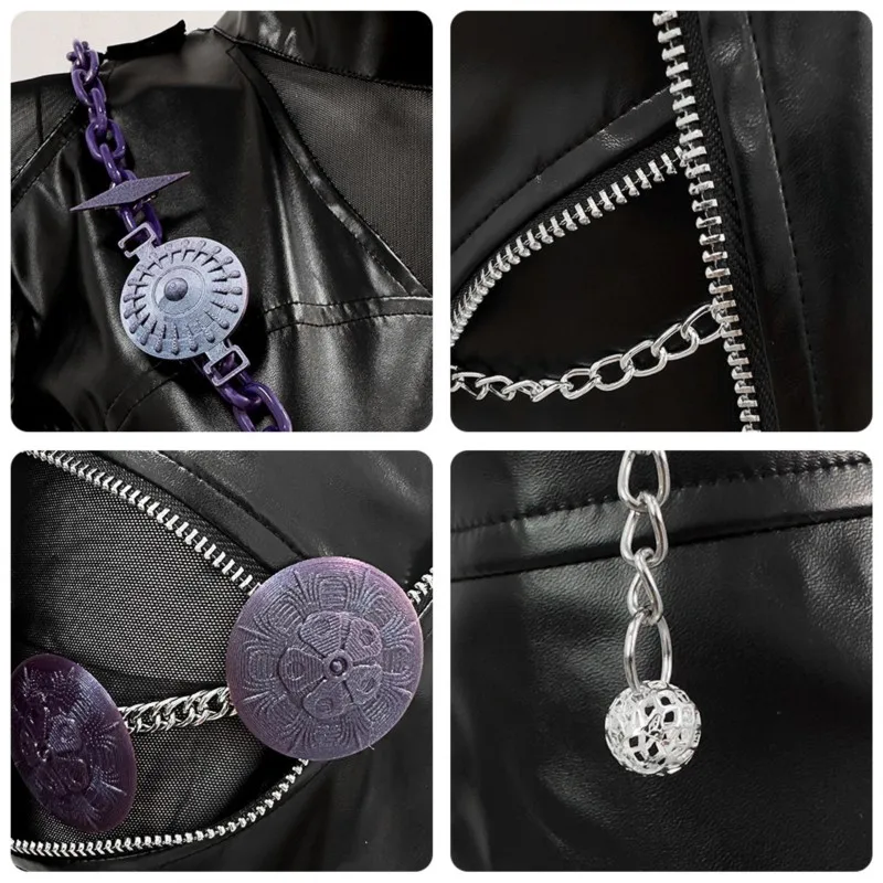 헌트릭스 조이 케이팝 데몬 코스프레 점프수트 블랙 PU 펑크 배틀 코스튬 섹시 닌자 할로윈 파티에 이상적인 한국 아이돌 케이 코스프레