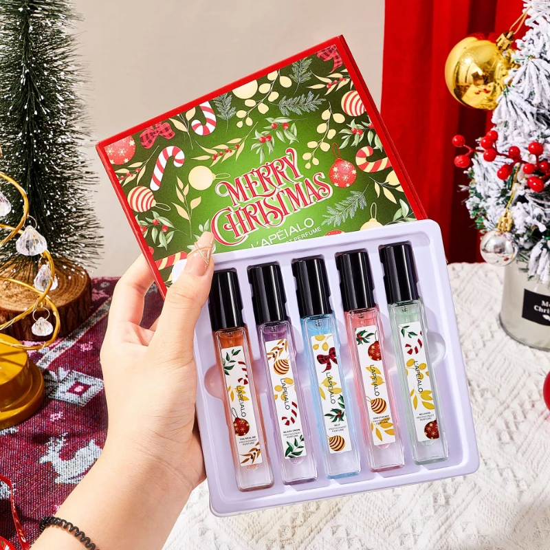 

Подарочная коробка для духов с Рождеством, 5 шт., долговечный свежий цветочный фруктовый парфюм, рождественский красочный аромат, подарочный набор