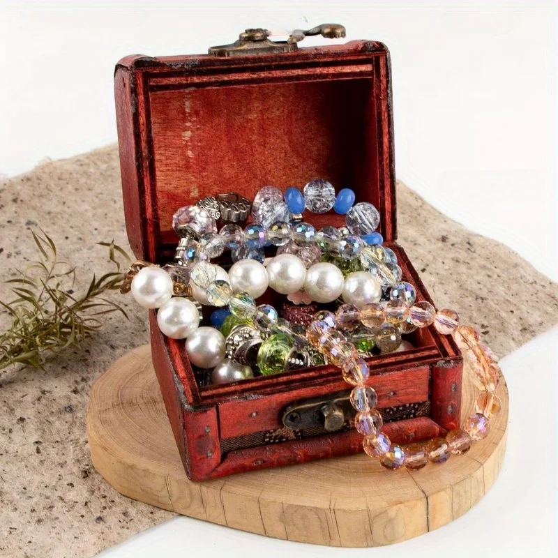 Set of 6 vintage-Style Jewelry Boxes, Compact Wooden Chests for Securely Storing Rings, Complete with a Lock