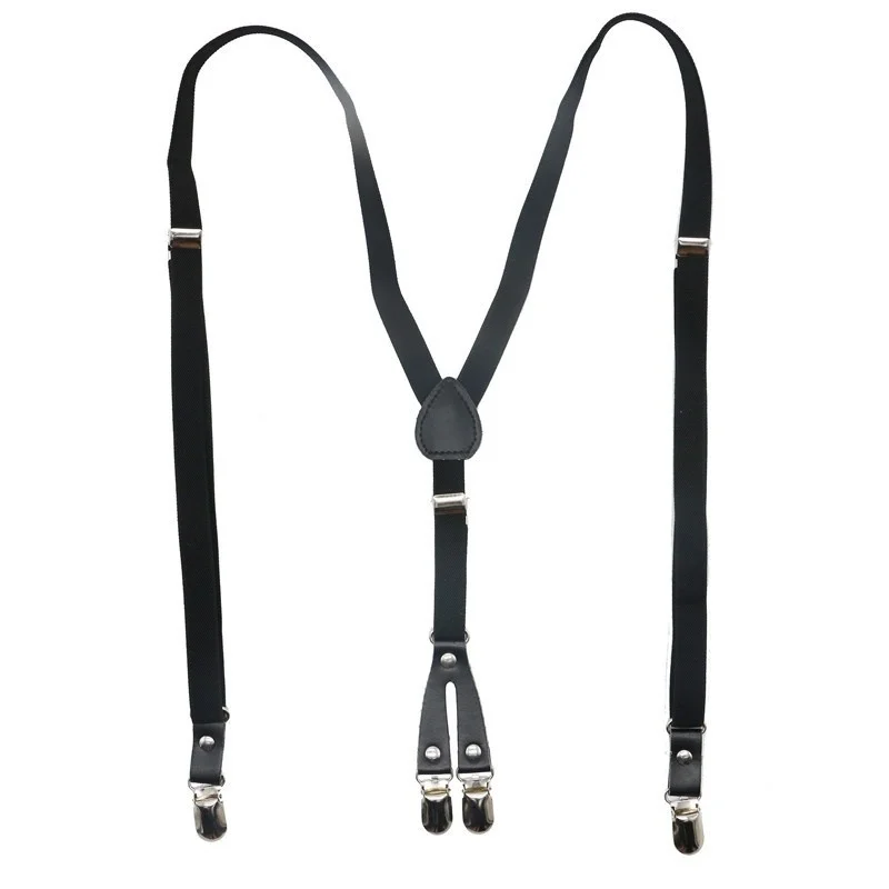 1.5cm Slim X Back 4 Clips  Skinny Black Solid Men's  Suspenders For Men Women's Pants Adjustable Suspenders