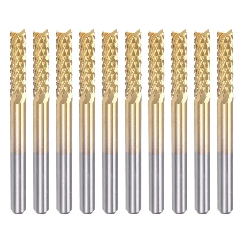 M12K-10PCS Titanium Coat Carbide End Mill Engraving Milling Cutter CNC Router Bits For PCB Machine, 1/8 Inch Shank