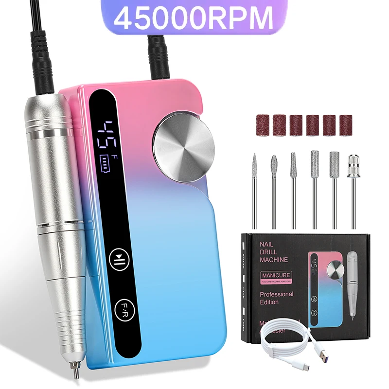 

45000RPM Nail Drill Machine Portable Nail Polish Gel Sander Electric Professional Nail Lathe With LCD Display Nail Art Tools