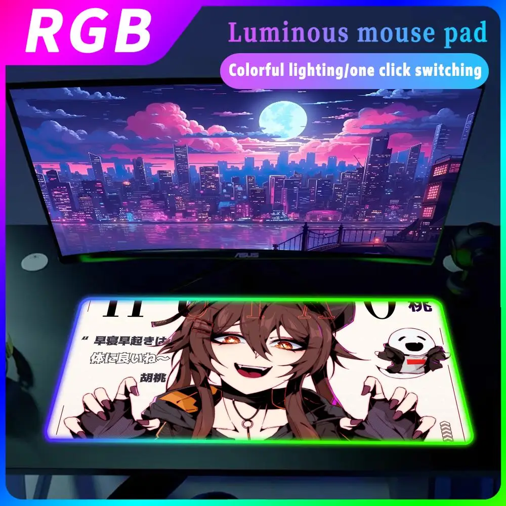 Anime Girl Mouse Pad RGB Mouse LED High Speed Computer Accessories Mousepad Desk Mat Large Keyboard HD Print Genshin Impact mats