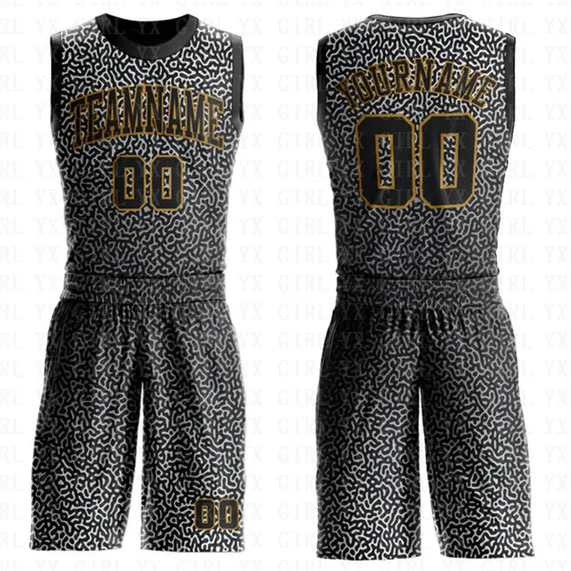 Custom Black Black-Light Blue Round Neck Sublimation Basketball Suit Jersey 3D Printed Tank Tops And Shorts Personlized Team