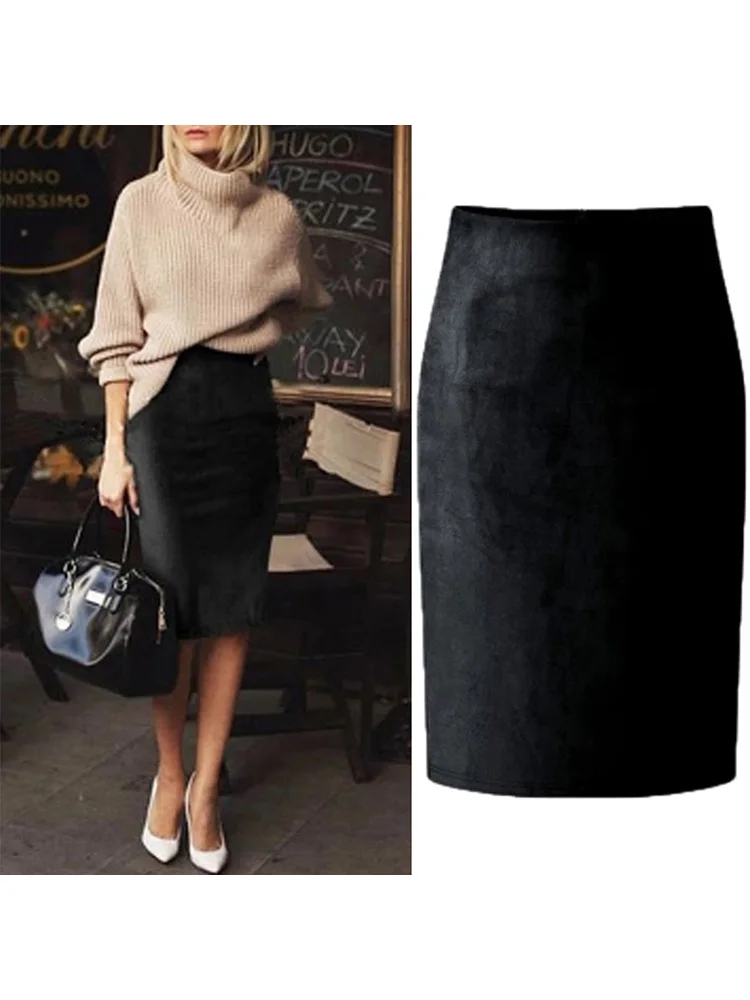 Gonna a tubino midi in pelle scamosciata multicolore sexy donna 2024 moda elastica a vita alta da ufficio gonne aderenti Saias