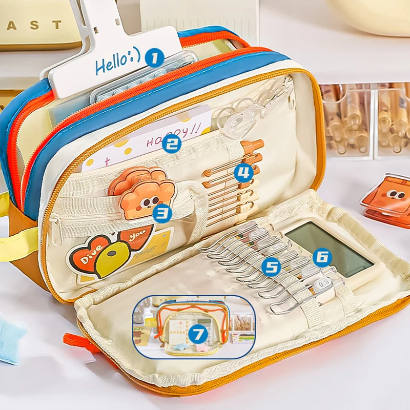 Estuche organizador portátil multicapa Kawaii para lápices, suministros de bolsa para bolígrafos con diseño de bloques de Color de gran capacidad, bonito bolso funcional