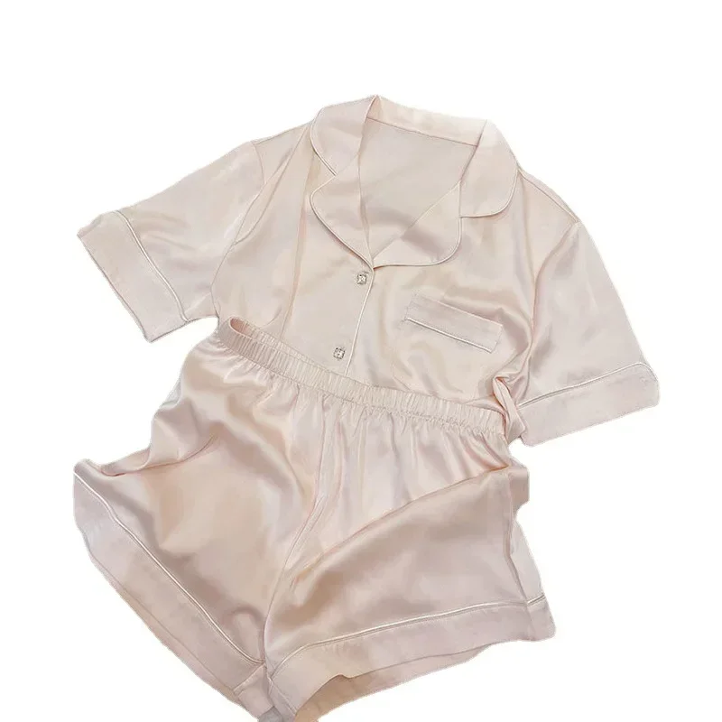 Pyjama d'été en soie glacée pour femmes, ensemble de vêtements de maison pour filles, modèles fins de Style étranger, pyjama à manches courtes de grande valeur, vêtements de maison Se