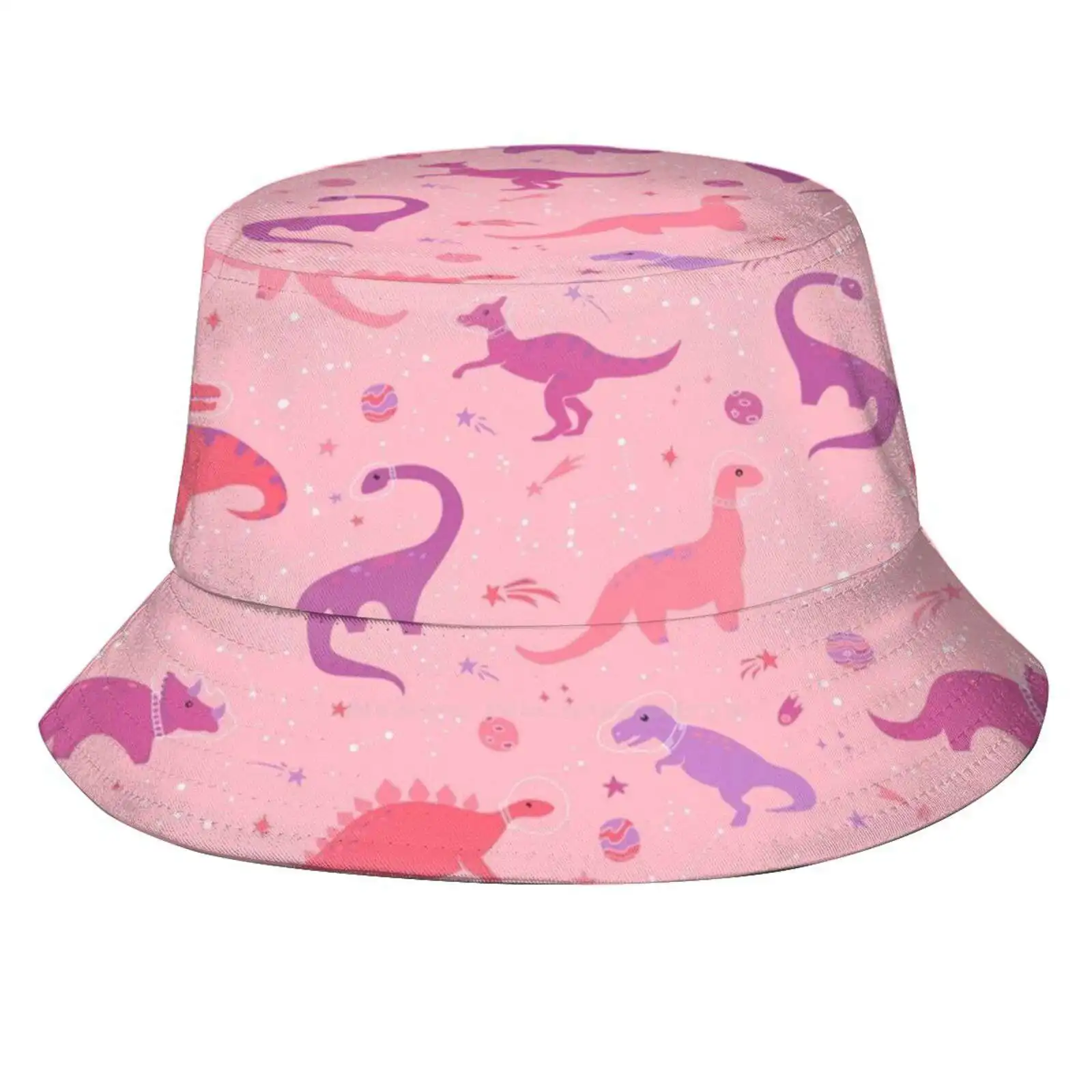 Astronaut Dinosaurs On Pink Women Men Fisherman Hats Bucket Caps Stegosaurus Brontosaurus T Rex Triceratops Space Dinosaur