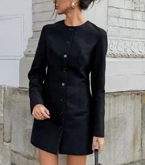 

Autumn 2025 Elegant Slim Fit Temperament Socialite Style Suit Dress, Women's Waist Cinched A-Line Long Sleeved Commuting Dress