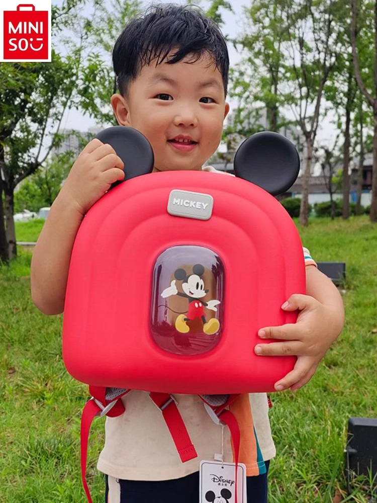 Miniso Dish Kindergarten School Bag, Mickey dos desenhos animados, meninos e meninas mini meninas saída, mochila de armazenamento de grande capacidade, mochila infantil