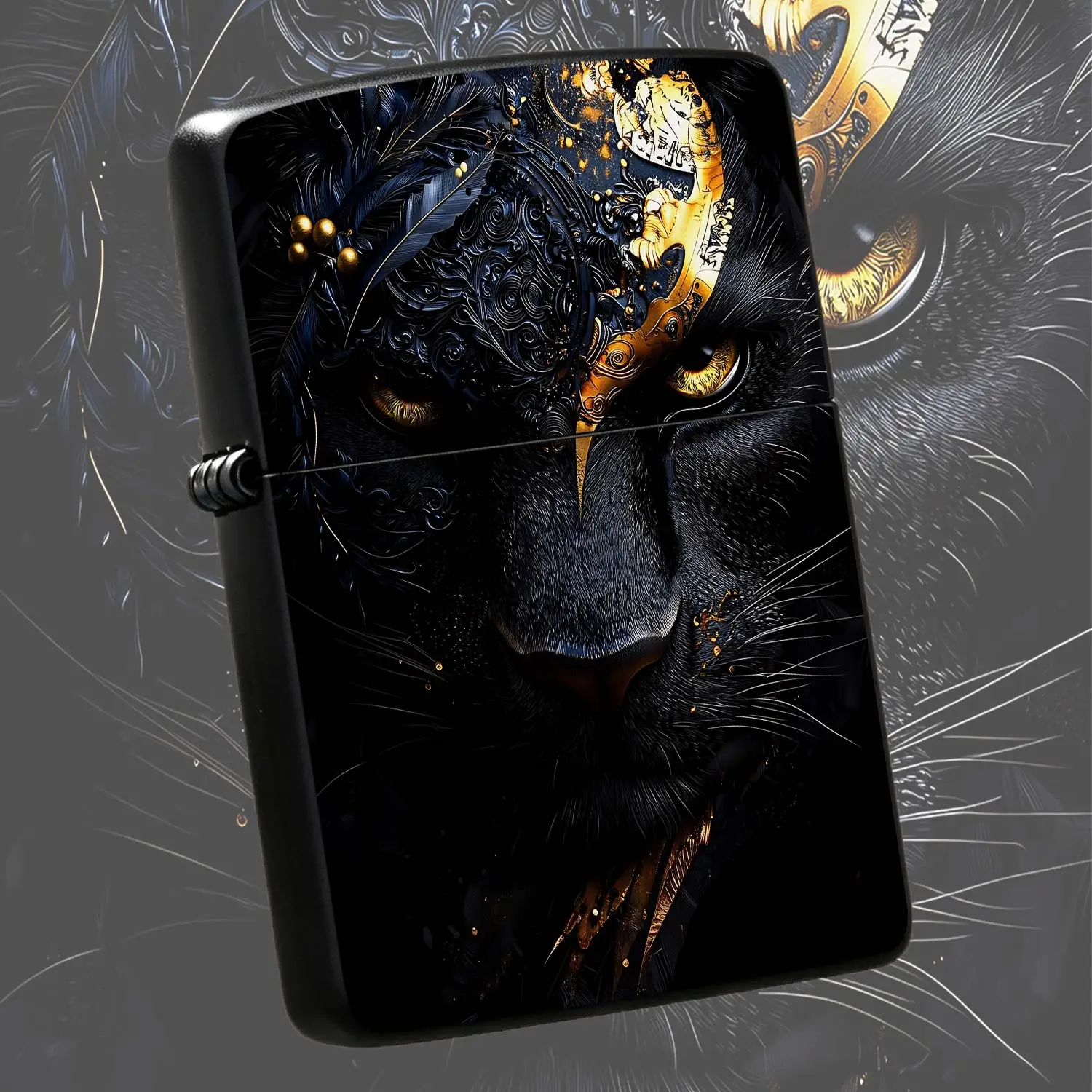 Luxury Black Gold Panther Art Pattern Lighter, Stylish High-Recognizability Creative Portable Accessory, Fits All Daily Scenarios, Exquisite Decorative Practical Item, Ideal Choice For Personal Use And Gifting, Presents A Humorou And Intere