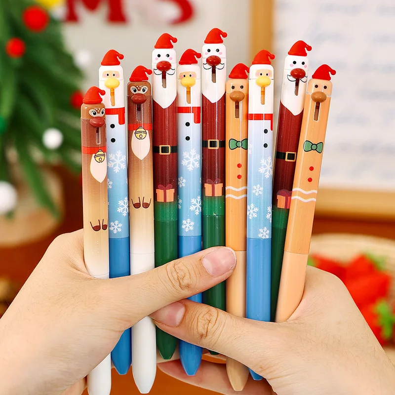 Cartoon Christmas ballpoint pen blue push pen study stationery small gift student Christmas gift practice pen