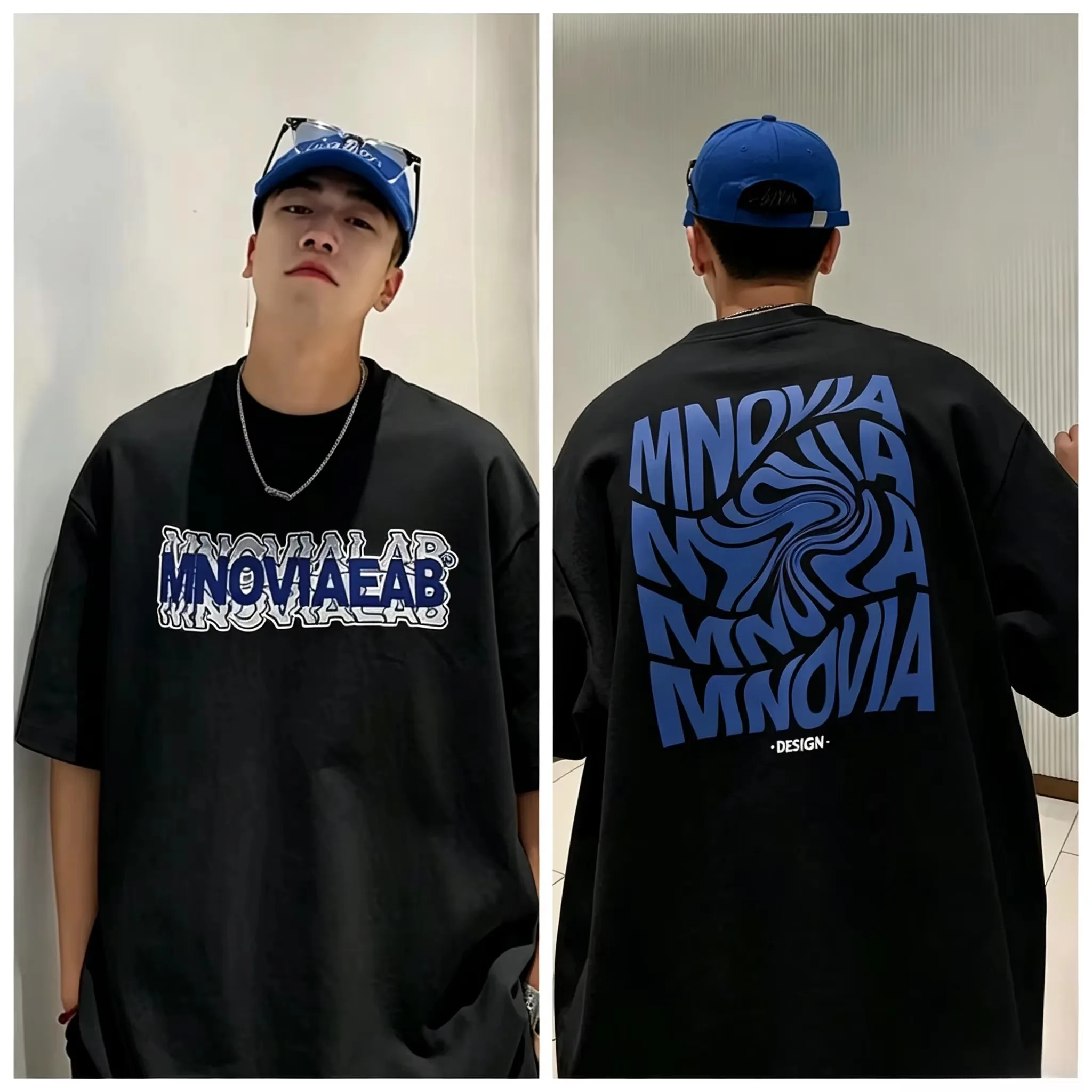 2026 New Pop Family Matching Oversized Unisex Streetwear T Shirt Distorted Letter Graphic Tee Hip Hop Casual Short Sleeve Tops
