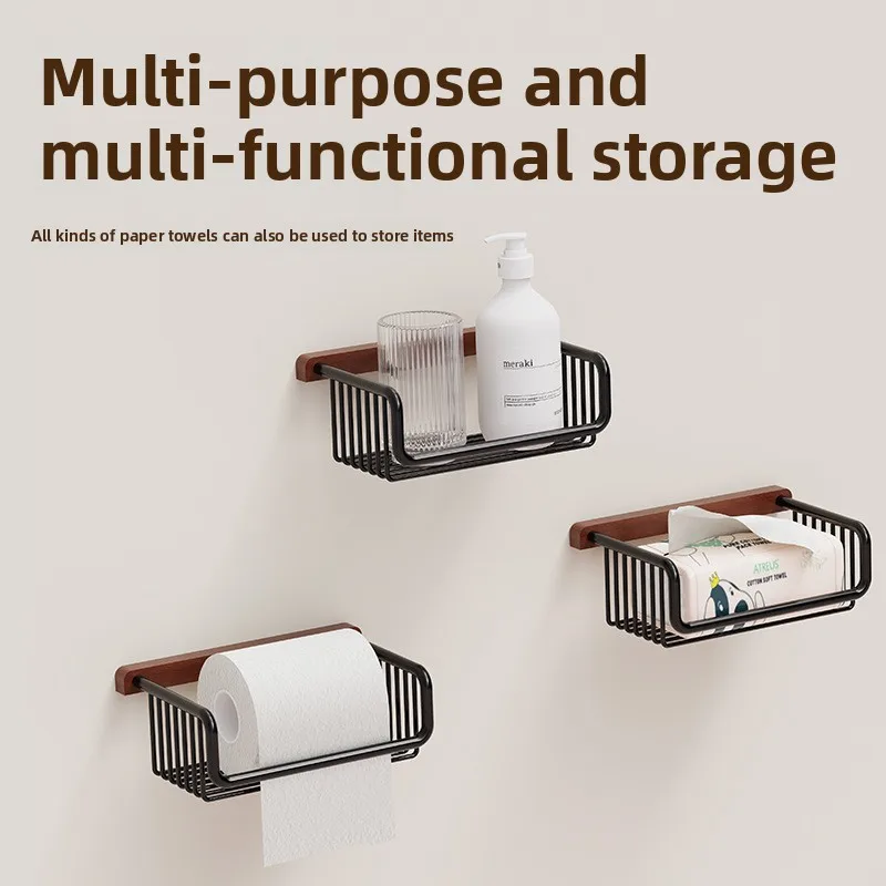 스칸디나비아 화장지 홀더 - 뚜껑이 있는 목재 및 등나무 벽걸이형 티슈 디스펜서, 드릴 없음 욕실 보관 바구니