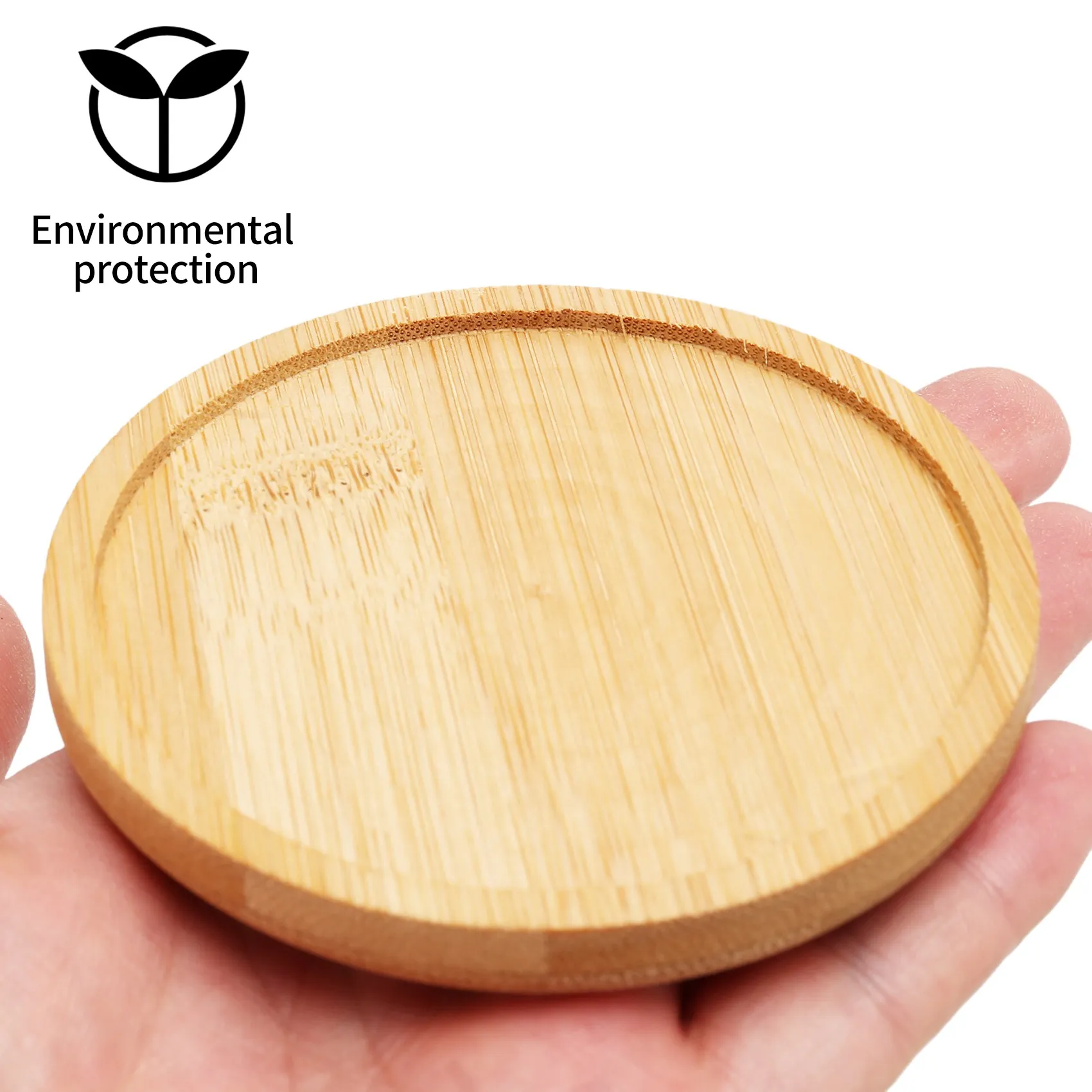 DT19-Bamboo Plant Saucer 3.3 Inch Pot Tray Flower Plant Holder, Round Drainage Tray 12 Pack